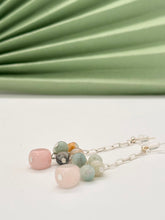 Load image into Gallery viewer, Long Chain Gemstone Cluster Earring
