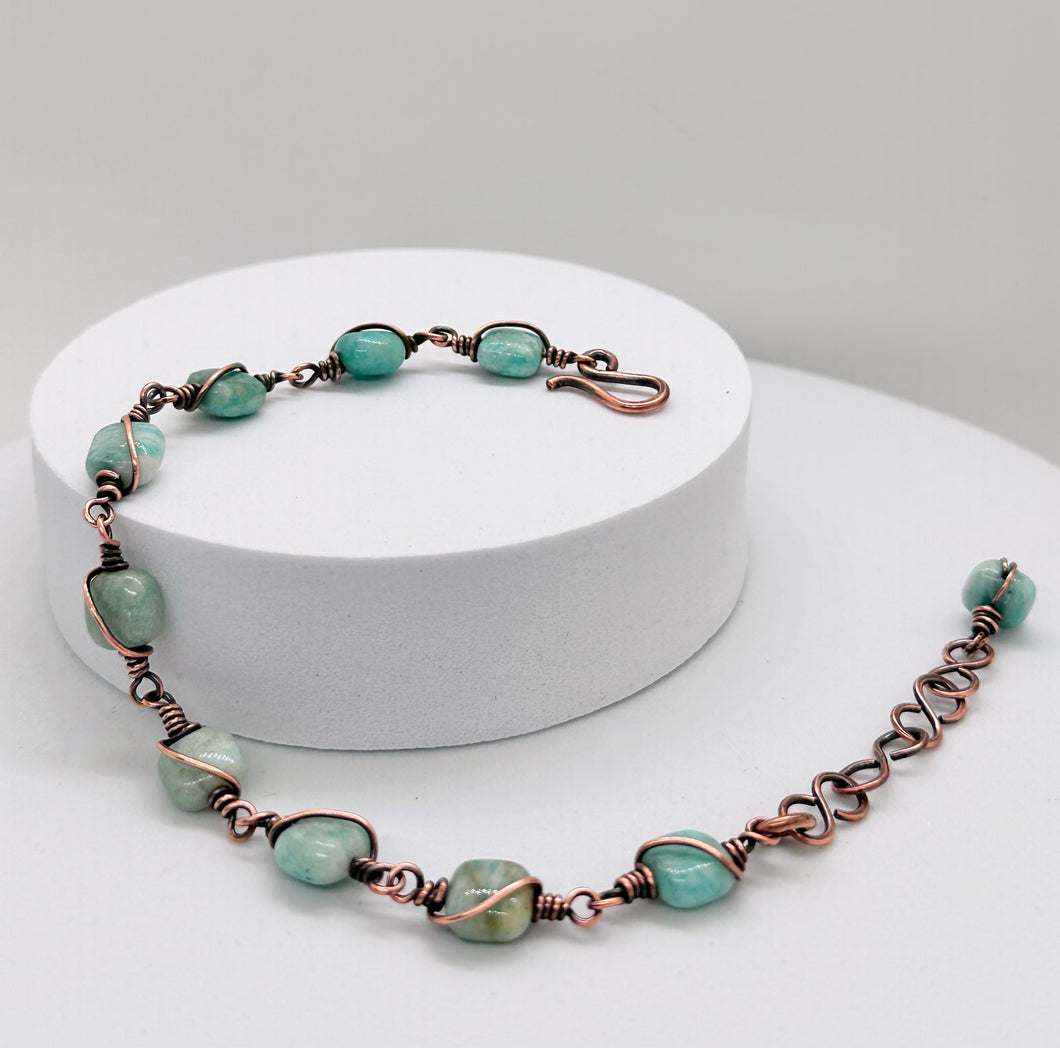 Oxidised Peru Amazonite Wire Wrapped Bracelet