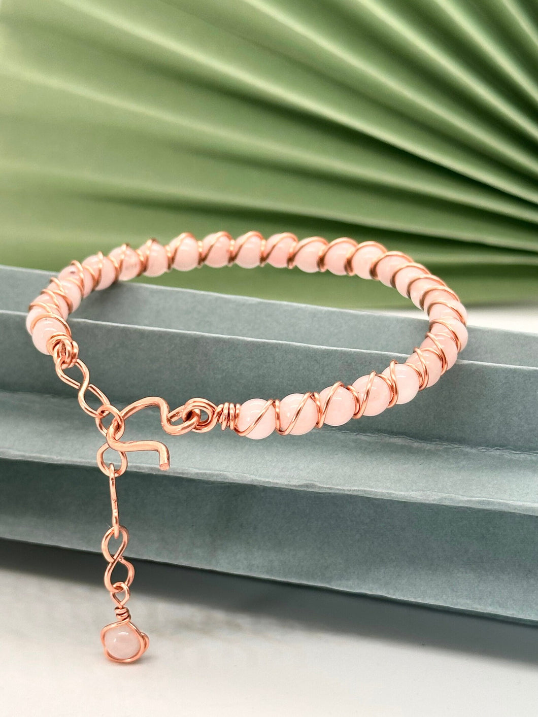 Rose Quartz Wire Wrapped Cuff Copper Bracelet