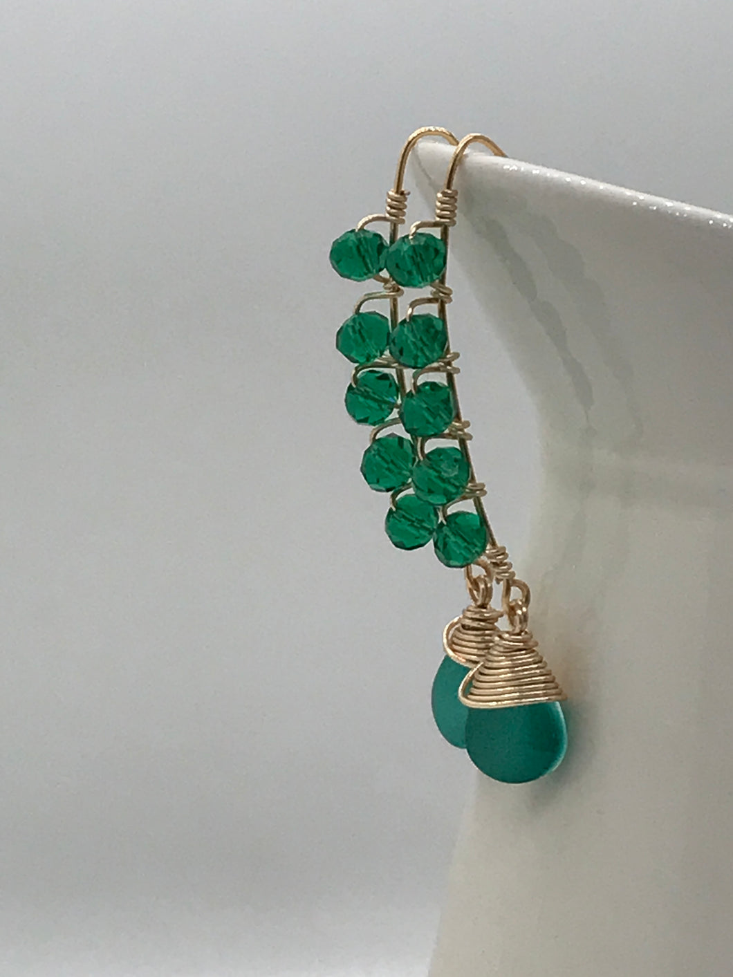 Fishtail Green Glass Earring
