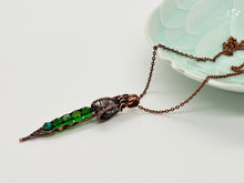 Load image into Gallery viewer, Long Green Glass Beaded Copper Necklace
