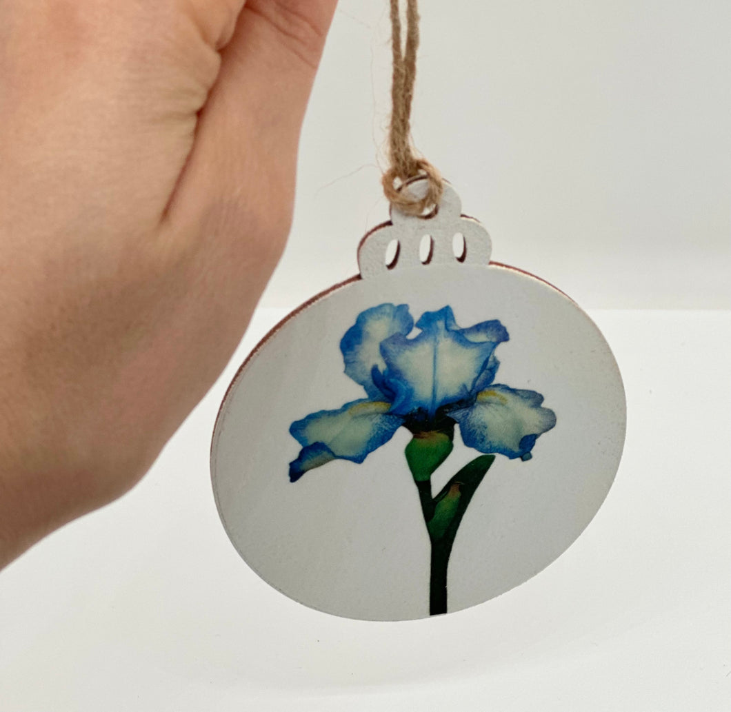 Handmade Wooden Iris Ornaments