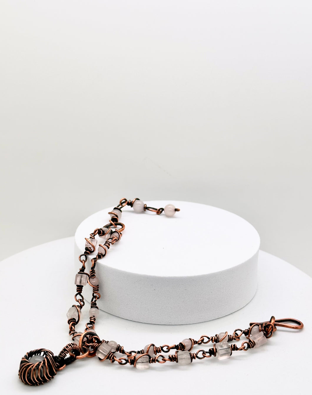 Double Chain Rose Quartz Copper Bracelet