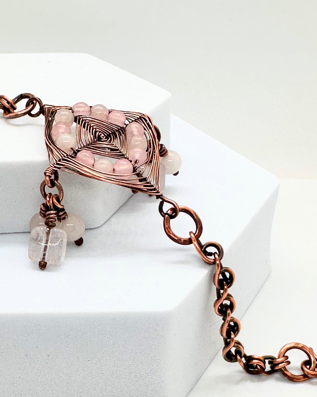 Rose Quartz Antiqued Organic Copper Bracelet